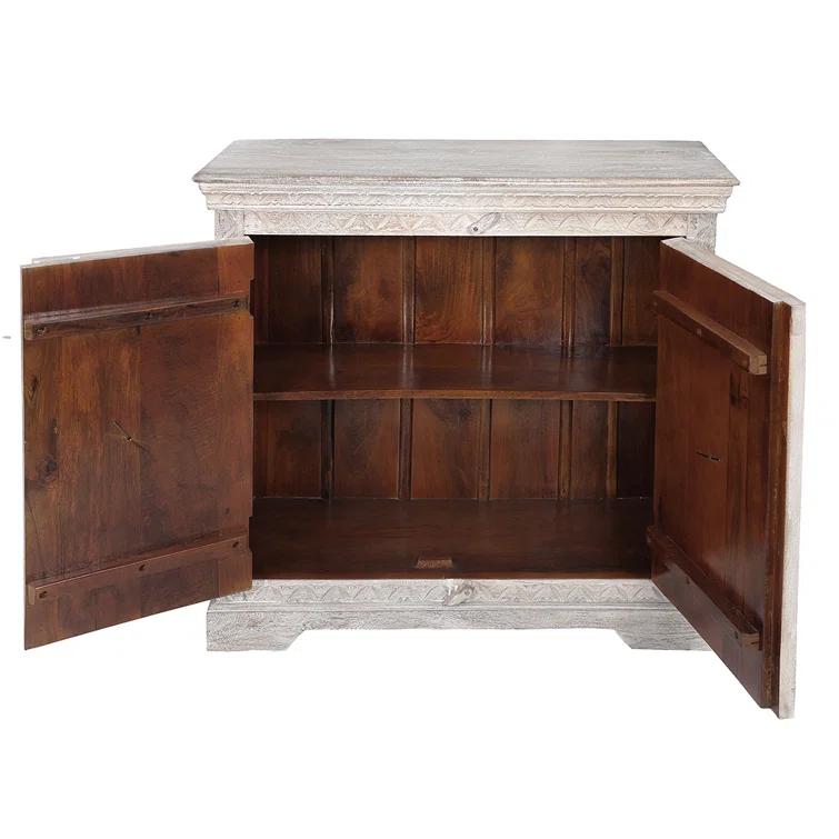August Grove® White Solid Wood Hand Carved 2 Door Antique Cabinet