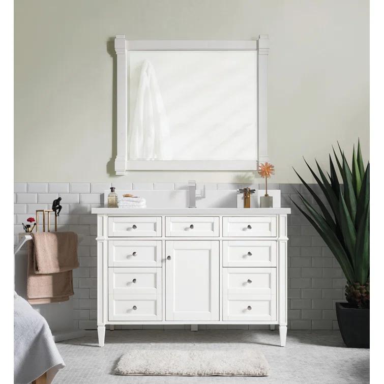 Bright White 47" Plywood Single Vanity with Satin Nickel Hardware