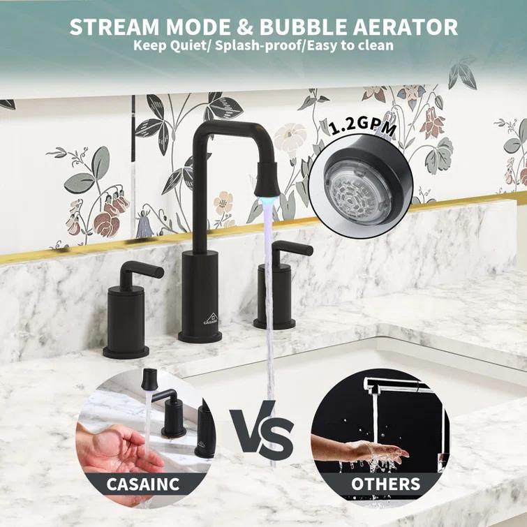 CASAINC KCLT0036MB Willow 2-handle Black Bathroom Sink Faucet with LED Temperature Color