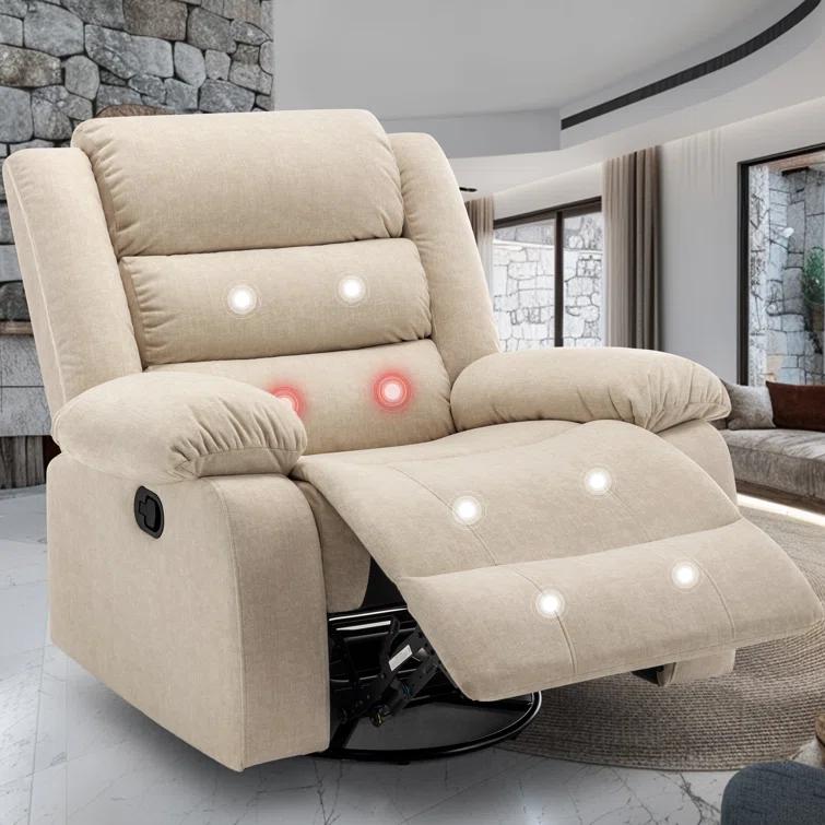 Ebern Designs Ellisse Recliner Chair, Wide Rocker Chair, Rocking Chair with Massage and Heat, 360°Swivel Rocking Chairs, Oversized Recliner for Adult