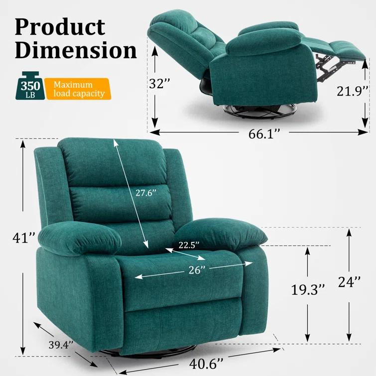 Ebern Designs Ellisse Recliner Chair, Wide Rocker Chair, Rocking Chair with Massage and Heat, 360°Swivel Rocking Chairs, Oversized Recliner for Adult