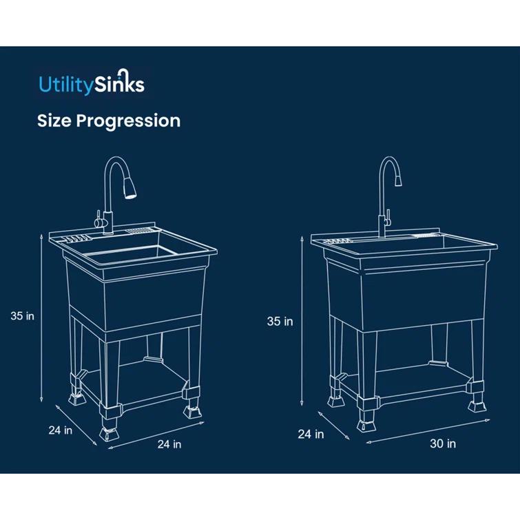 UTILITYSINKS Plastic 24" Compact Workshop Freestanding Laundry Sink with Faucet