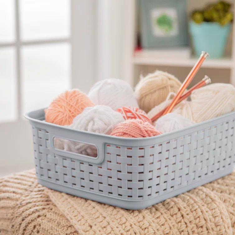 Sterilite Sterilite Short Weave Basket, Decorative Storage Bin, Organize the Closet, Bathroom or Classroom (Set of 6)