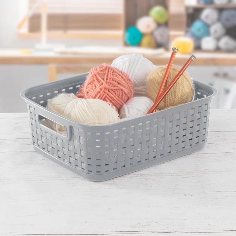 Sterilite Sterilite Short Weave Basket, Decorative Storage Bin, Organize the Closet, Bathroom or Classroom (Set of 6)