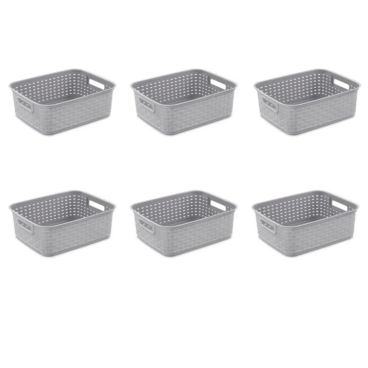 Sterilite Sterilite Short Weave Basket, Decorative Storage Bin, Organize the Closet, Bathroom or Classroom (Set of 6)