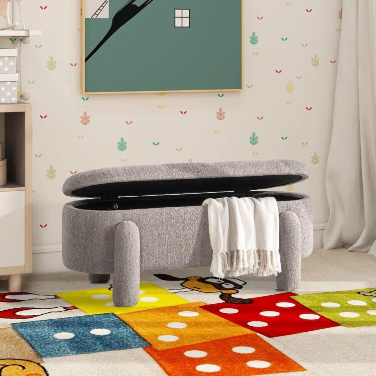 Ailisha 49" Oval Fully Upholstered Storage Bench, Moss Green
