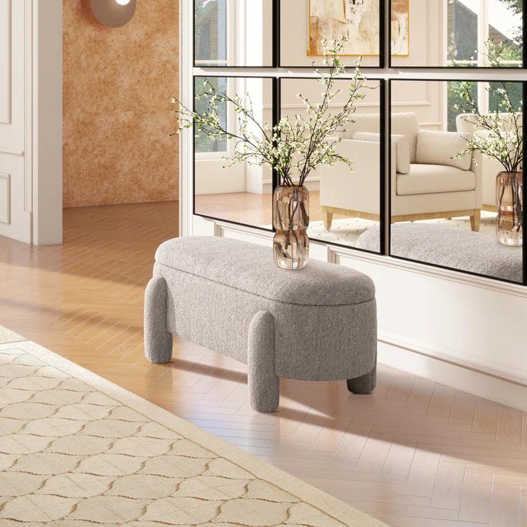 Ailisha 49" Oval Fully Upholstered Storage Bench, Moss Green