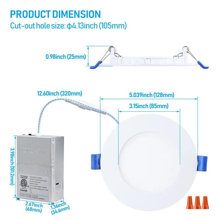 4" Slim Recessed Light with J-Box, CRI90 5CCT Ultra Thin LED Ceiling Downlight, Dimmable, ETL& ES