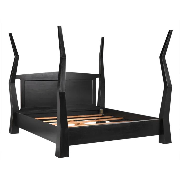 Black Mahogany King Bed with Upholstered Leather Headboard