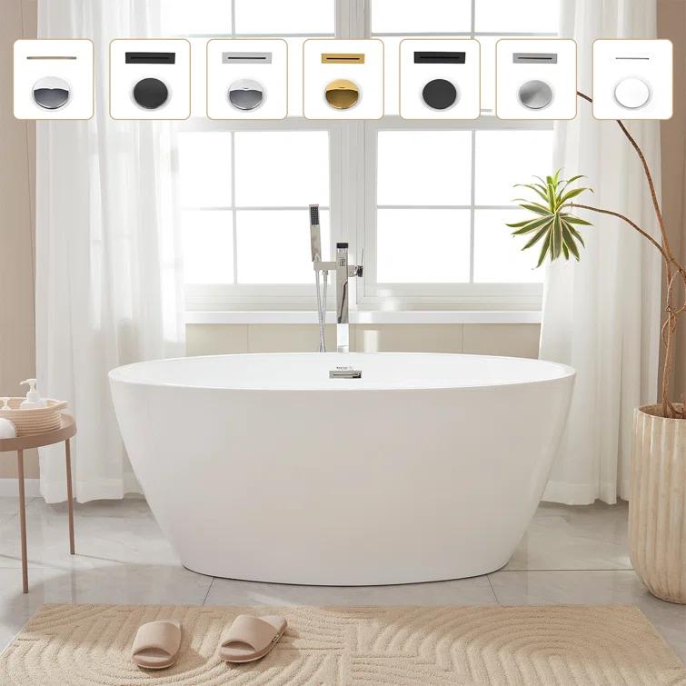Vanity Art 59" X 32" White Acrylic Freestanding Bathtub