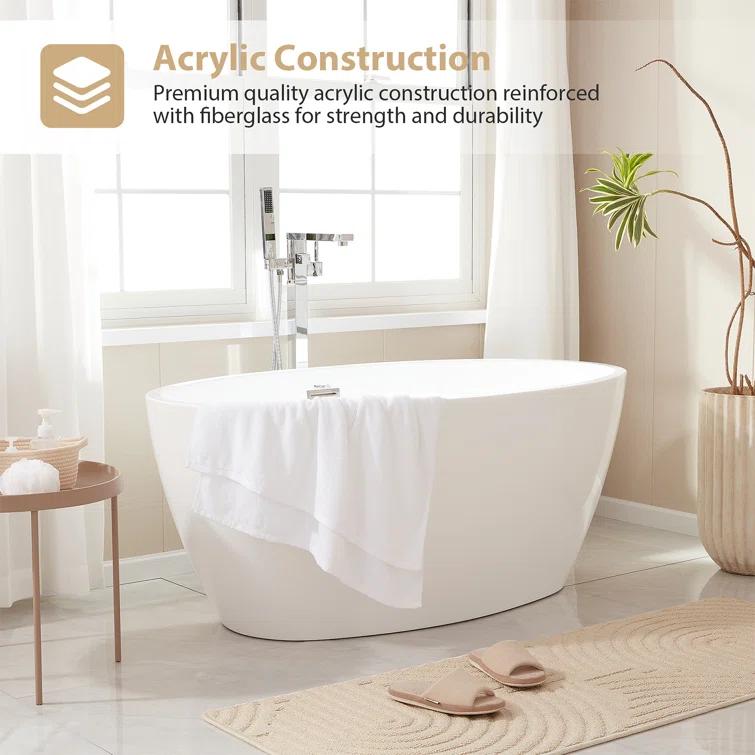 Vanity Art 59" X 32" White Acrylic Freestanding Bathtub