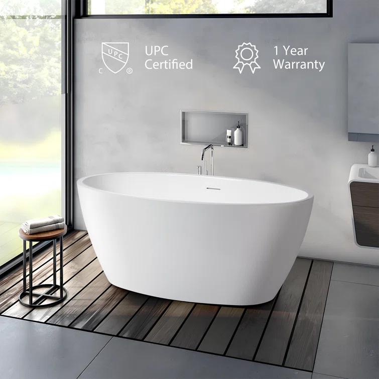 Vanity Art 59" X 32" White Acrylic Freestanding Bathtub
