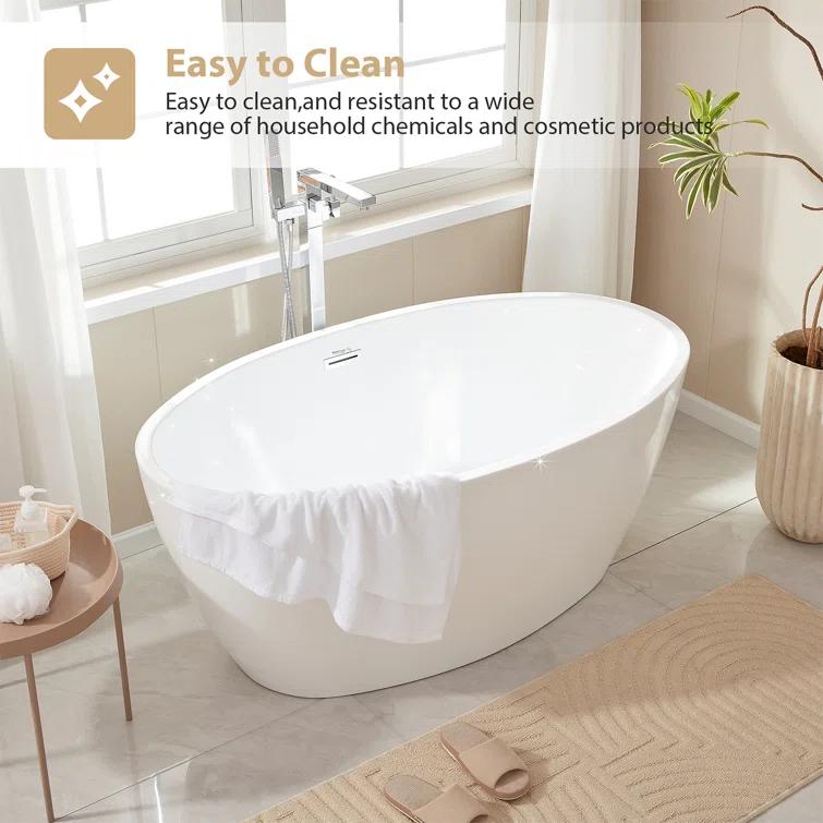 Vanity Art 59" X 32" White Acrylic Freestanding Bathtub