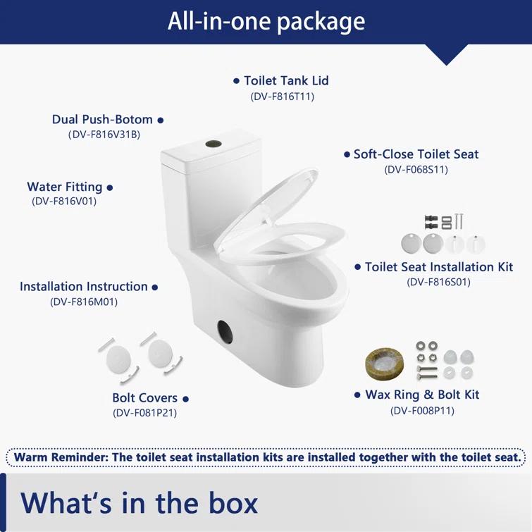 DeerValley Ally Dual-Flush Elongated One-Piece Toilet with Glazed Surface Modern Toilet with Comfort Seat Height  (Seat Included) DV-1F52816-Black