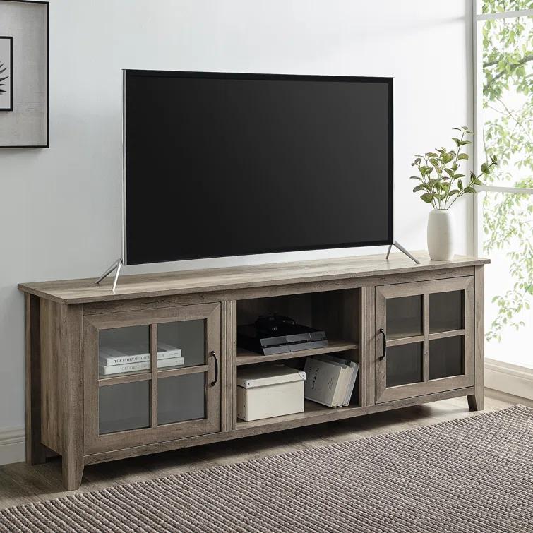 Modern Farmhouse 2-Door Glass Windowpane 70" TV Stand