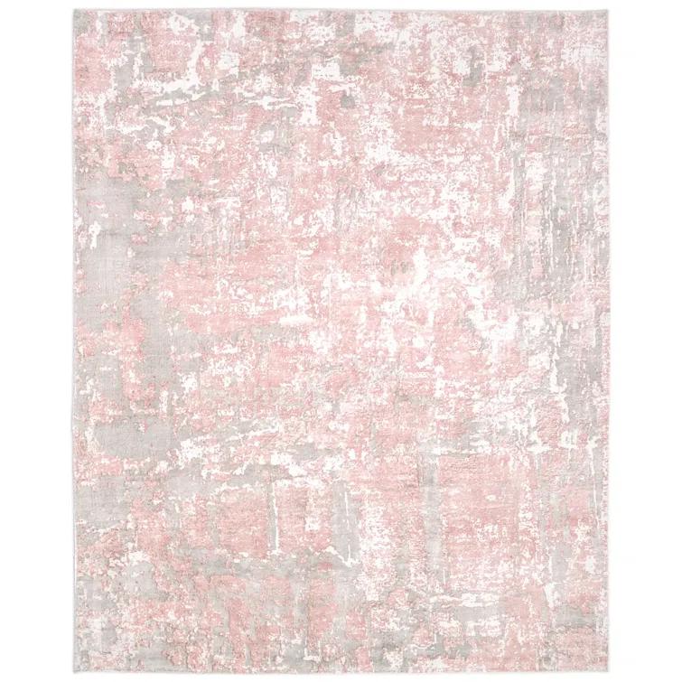 Blush Hand Knotted Tencel Geometric Area Rug in Petal