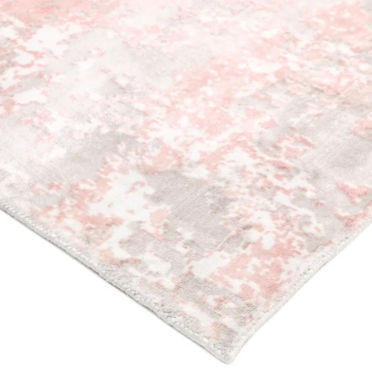 Blush Hand Knotted Tencel Geometric Area Rug in Petal