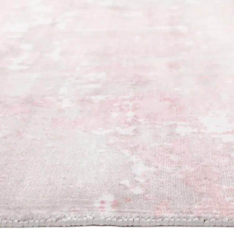 Blush Hand Knotted Tencel Geometric Area Rug in Petal