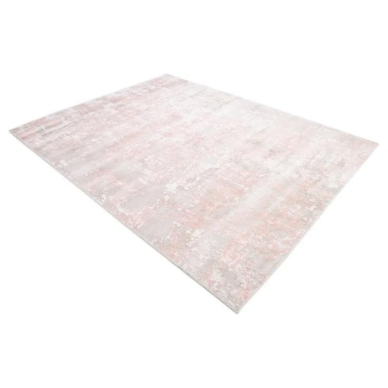 Blush Hand Knotted Tencel Geometric Area Rug in Petal