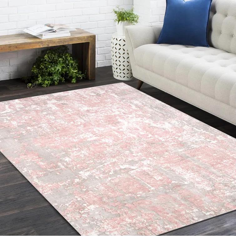 Blush Hand Knotted Tencel Geometric Area Rug in Petal