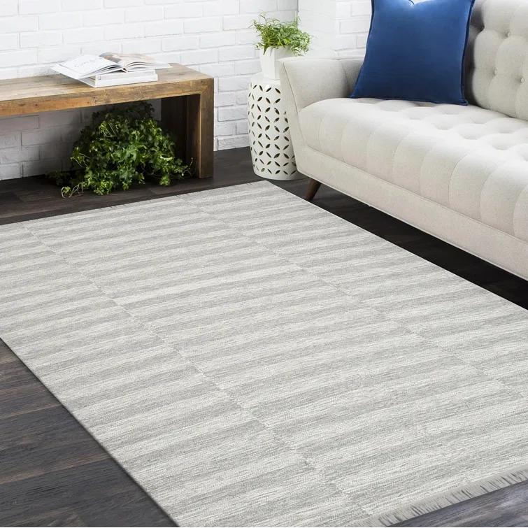 Striped Area Rug in Silver