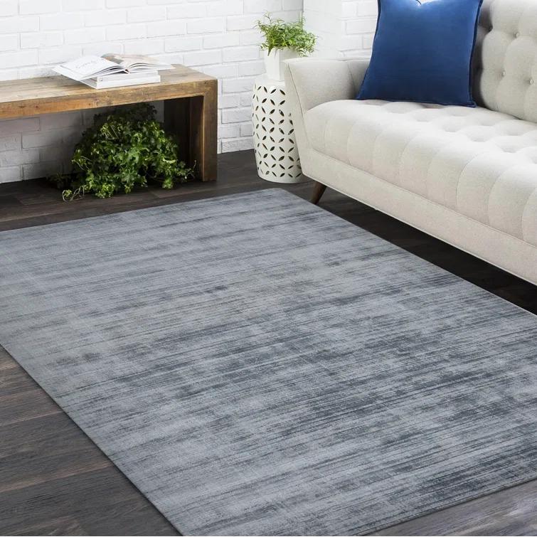 Handmade Gray Stripe Rectangular 8' x 10' Viscose Area Rug