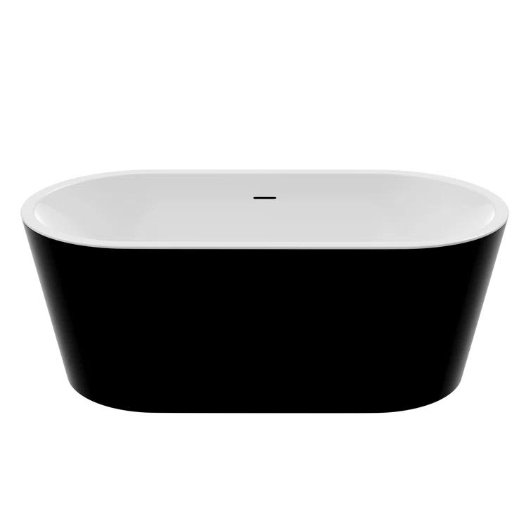 ANZZI FT-AZ098-59BK ANZZI Chand Series 59 Inch Acrylic Freestanding Pre-Plumbed Solid Deep Soaker Stand Alone Bathtub With Built-In Overflow And Drain In Black/White