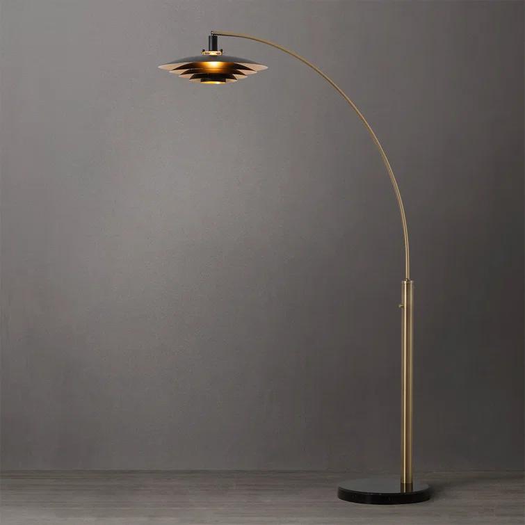 Rancho Mirage 1 Light Arc Floor Lamp - 86", Weathered Brass finish, Matte Black & Gold Leaf Shade, M