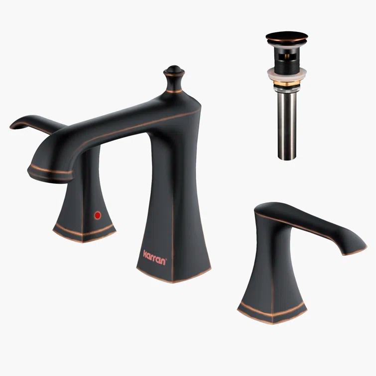 Karran Woodburn 8 In. Widespread 2-Handle Bathroom Faucet With Matching Pop-up Drain