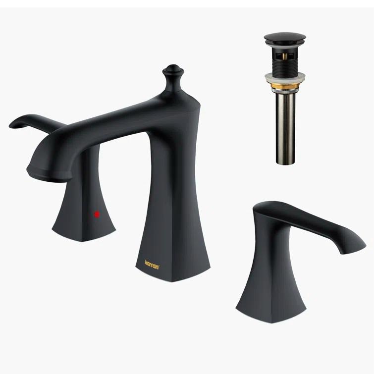Karran Woodburn 8 In. Widespread 2-Handle Bathroom Faucet With Matching Pop-up Drain