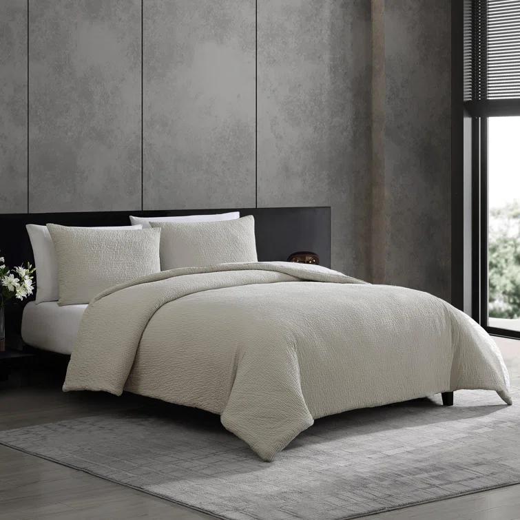 Vera Wang Puckered Texture Cotton Grey Duvet Cover Set | Wayfair