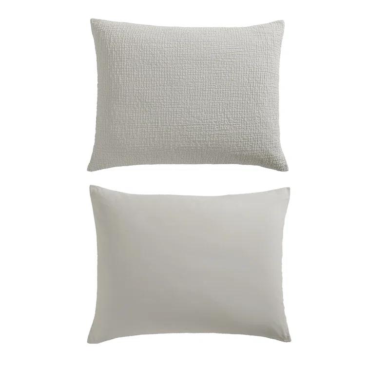 Vera Wang Puckered Texture Cotton Grey Duvet Cover Set | Wayfair