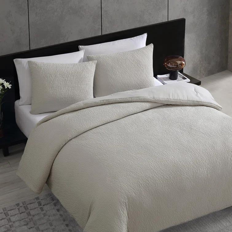 Vera Wang Puckered Texture Cotton Grey Duvet Cover Set | Wayfair