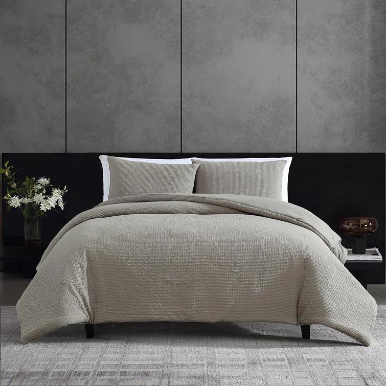 Vera Wang Puckered Texture Cotton Grey Duvet Cover Set | Wayfair