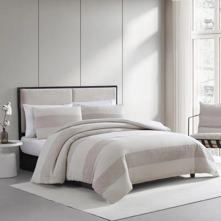 Vera Wang Vera Wang Chenille Waffle Stripe Beige Duvet Cover Set