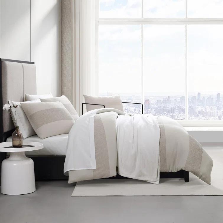 Vera Wang Vera Wang Chenille Waffle Stripe Beige Duvet Cover Set