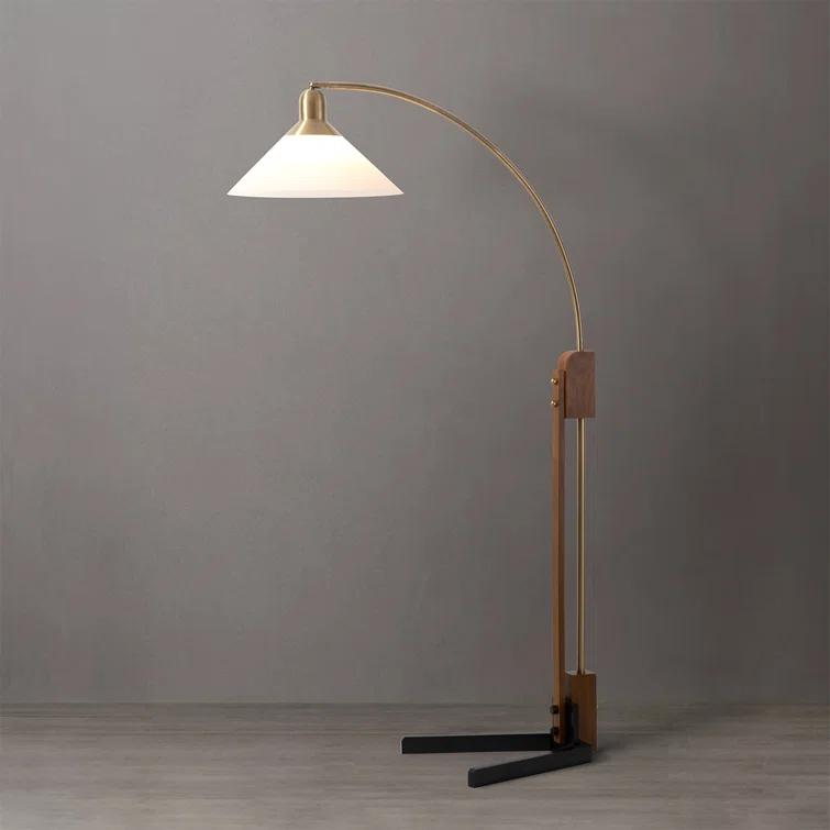 Nova of California Melmar Chairside Arc Floor Lamp - Weathered Brass & Walnut, Dimmer Switch, V-Base
