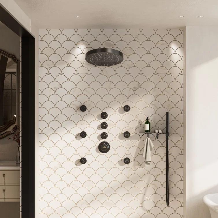 CASAINC KCHS0005-12MB Rainfall Thermostatic Shower System with Body Jets, 2-Sprays Shower Head and a Shelf