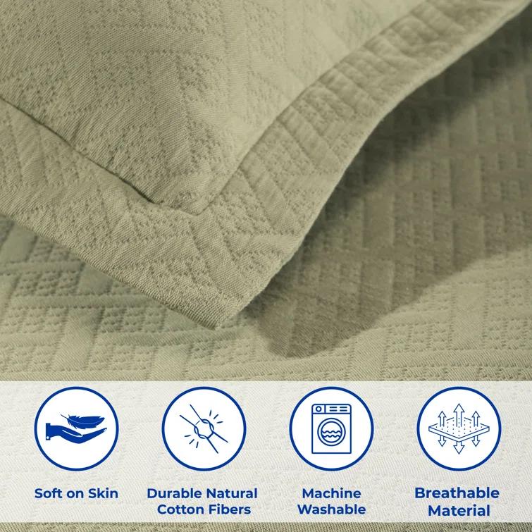 Superior Superior Cotton All Season Basketweave Medium Weight Bedspread Set with Shams