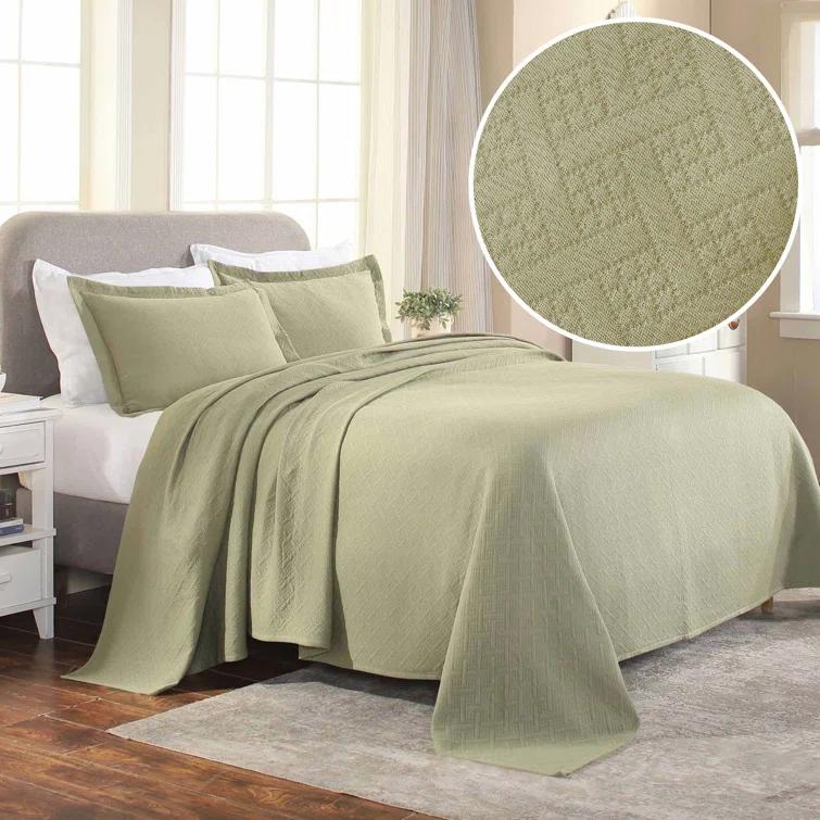 Superior Superior Cotton All Season Basketweave Medium Weight Bedspread Set with Shams