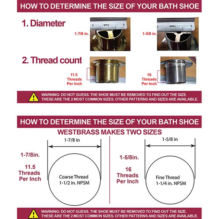 Westbrass 1-1/2" Coarse Thread Tip-Toe Bathtub Leg Drain with One-Hole Overflow D93-07