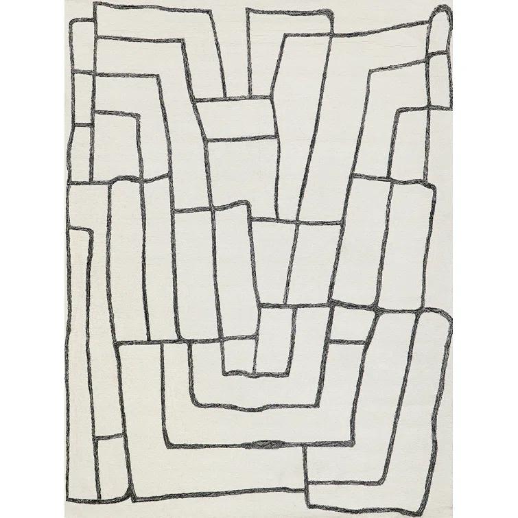 Exquisite Rugs Tangiers Handmade Hand-Tufted New Zealand Wool On Canvas Ivory/Black Area Rug