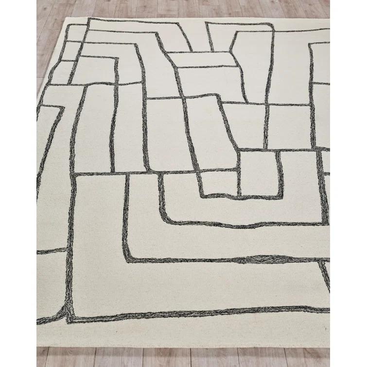 Exquisite Rugs Tangiers Handmade Hand-Tufted New Zealand Wool On Canvas Ivory/Black Area Rug