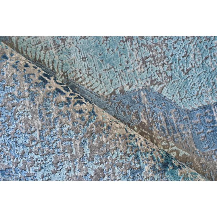 EXQUISITE RUGS Exquisite Rugs Palace Power Loom/Hand-Finished Acrylic/Viscose Ivory/Blue Area Rug