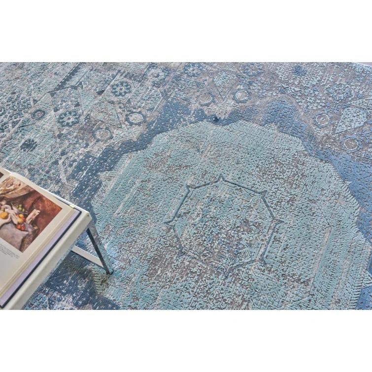 EXQUISITE RUGS Exquisite Rugs Palace Power Loom/Hand-Finished Acrylic/Viscose Ivory/Blue Area Rug