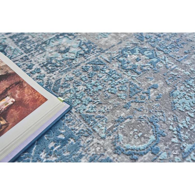 EXQUISITE RUGS Exquisite Rugs Palace Power Loom/Hand-Finished Acrylic/Viscose Ivory/Blue Area Rug