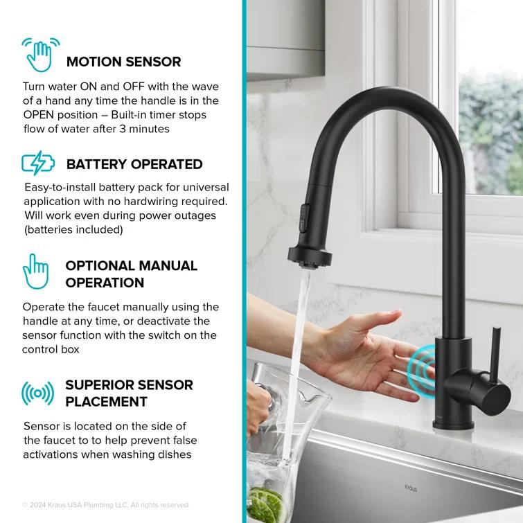 Kraus KSF-1616MB KRAUS Bolden Motion Sensor Single Handle Pull Down Touchless Kitchen Faucet