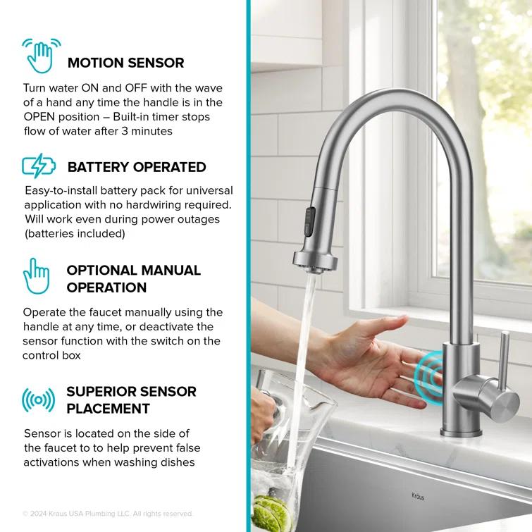 KRAUS Bolden Motion Sensor Single Handle Pull Down Touchless Kitchen Faucet