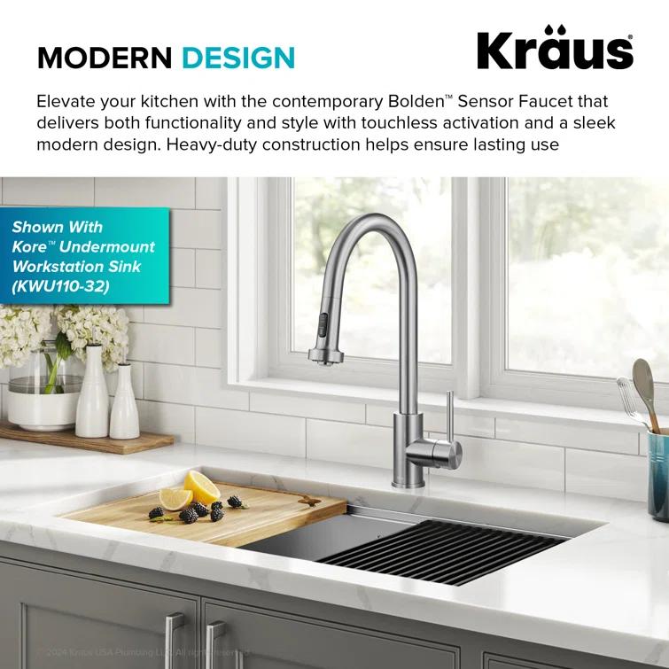 KRAUS Bolden Motion Sensor Single Handle Pull Down Touchless Kitchen Faucet