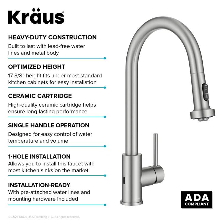 KRAUS Bolden Motion Sensor Single Handle Pull Down Touchless Kitchen Faucet